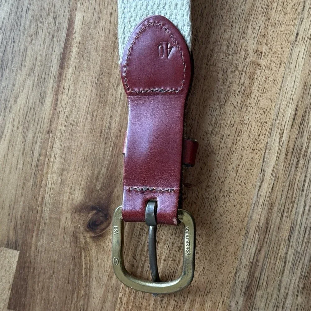 Leather Man Ltd Mens Belt 40 Fish Print Canvas Leather Brass USA Distressed READ